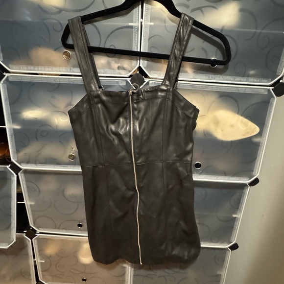 Leather Zip Black Mini Dress - Picture 1 of 3